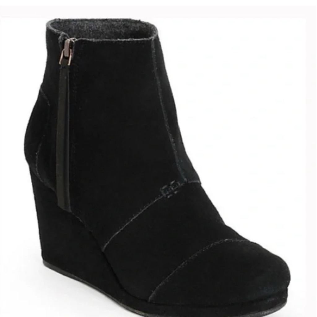 Toms Boots Womens 6 Desert Ankle Booties Black Suede Wedge Heels Casual New